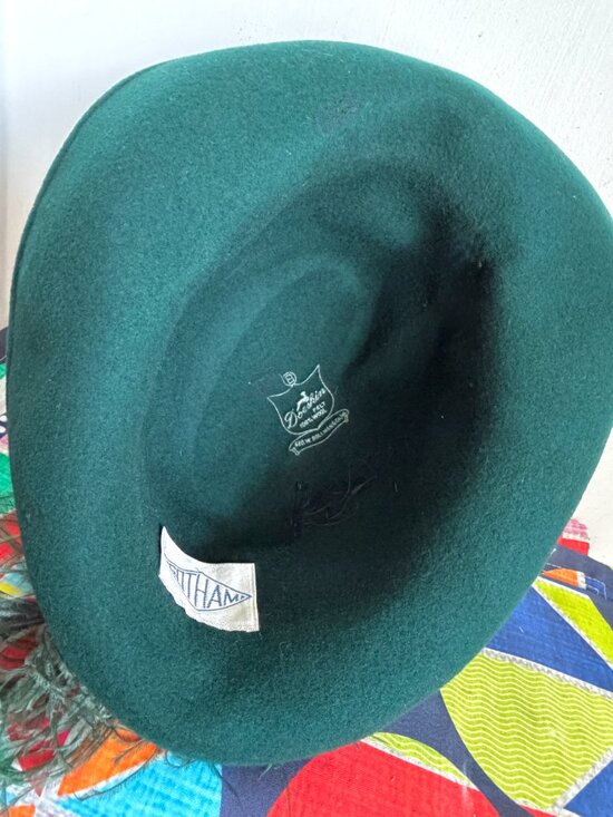 Vintage 1940s USA Bollman Victorian Plume Feather Bowler Fedora Forest Green Hat main image 9